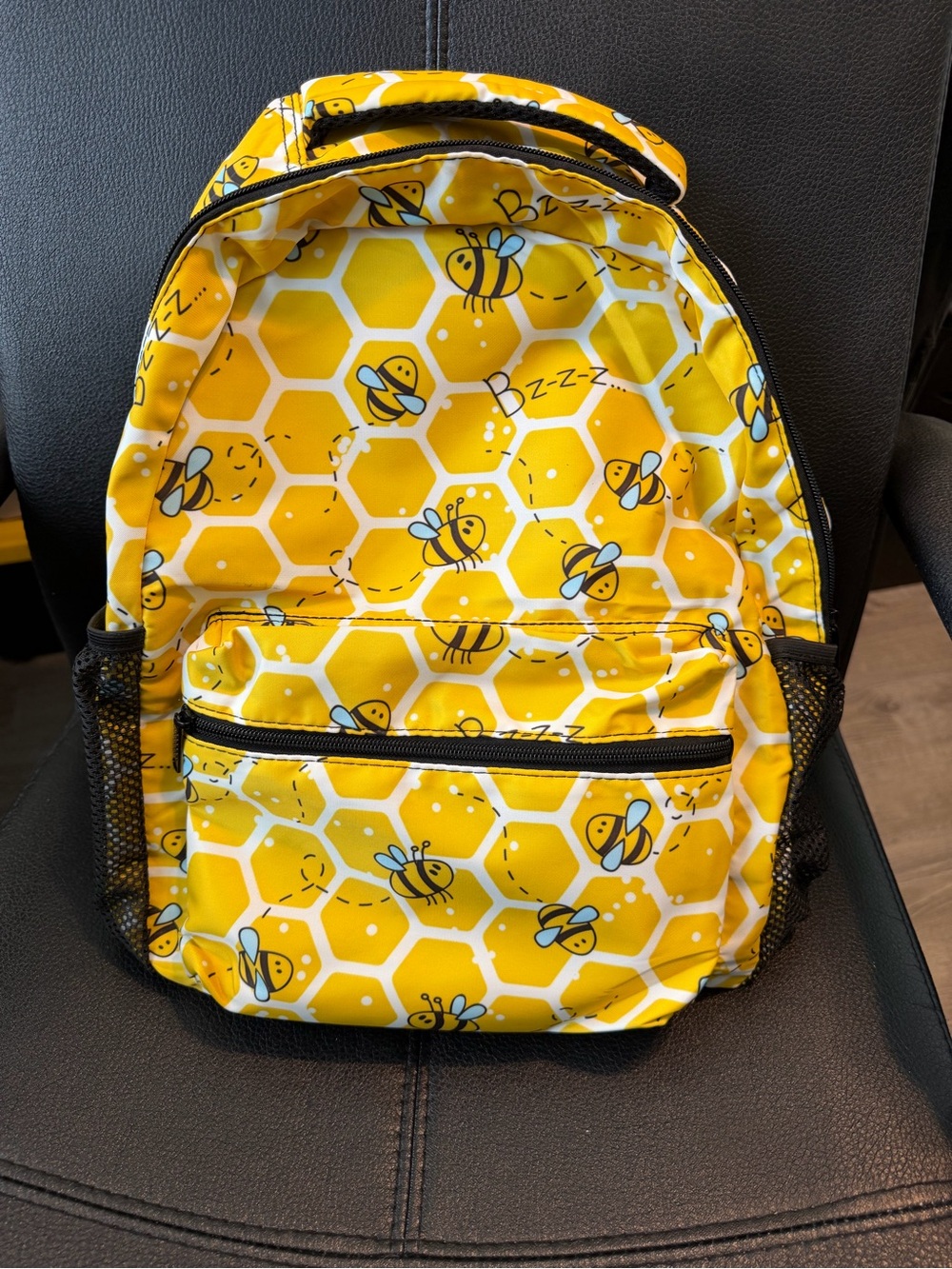 Kids Yellow Bee Print Backpack - Cute Honeycomb Design